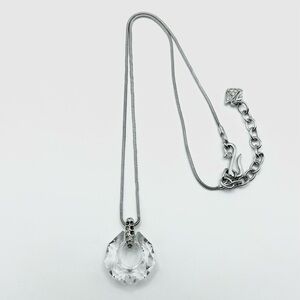 Swarovski Silver Tone Faceted Crystal Ring Pendant Necklace